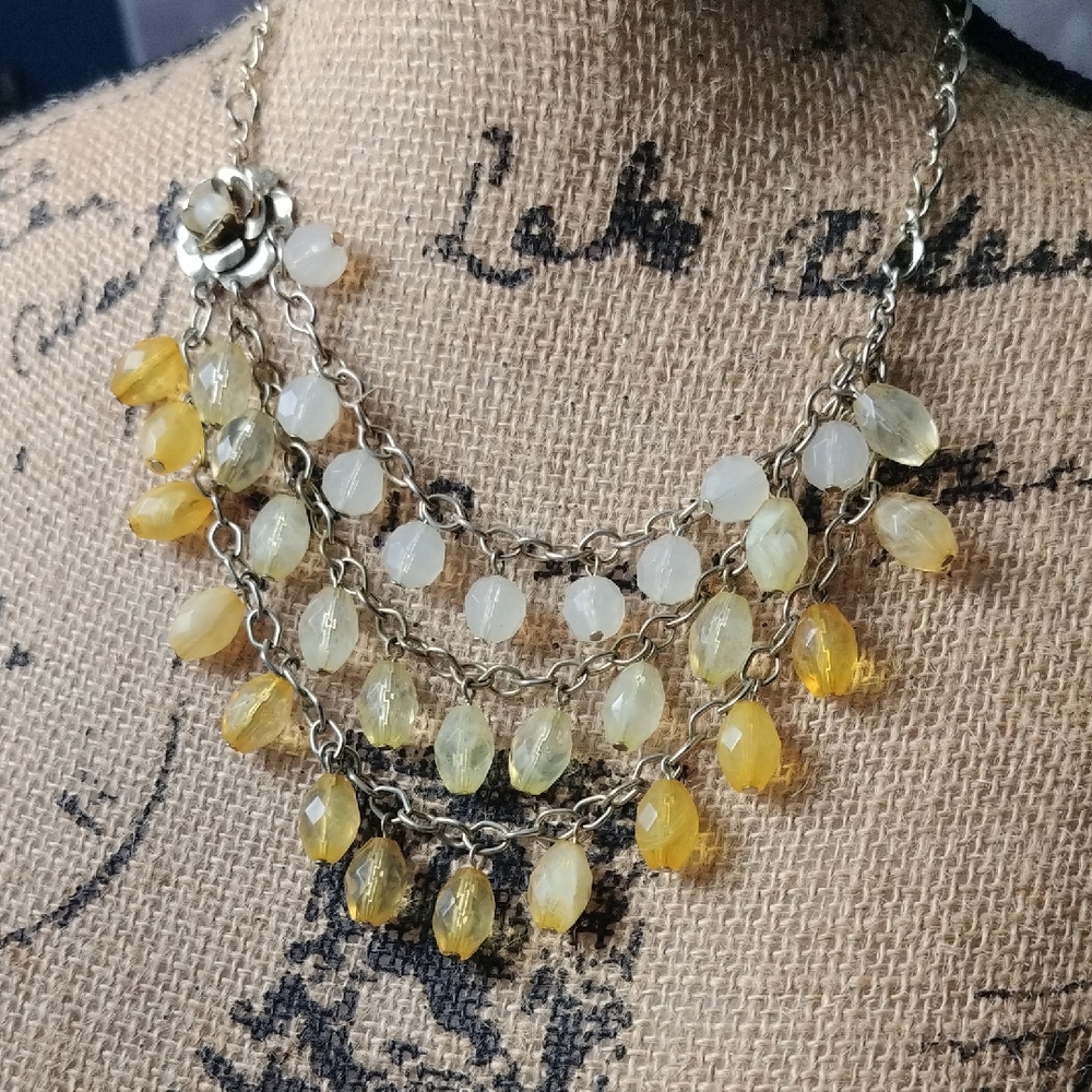Beaded Yellow Multi-Layer Necklace - Picture 2 of 6